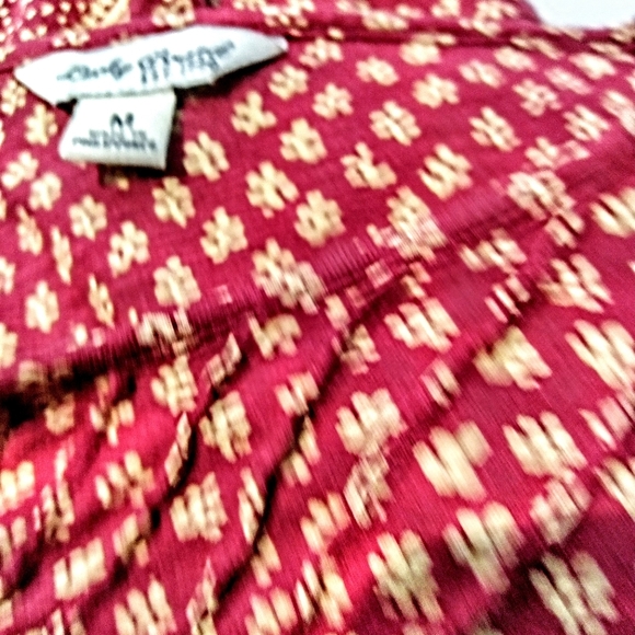 Lucky Brand Ditsy Flower Print Peasant Red Tassel Medium Blouse Top - Picture 14 of 15